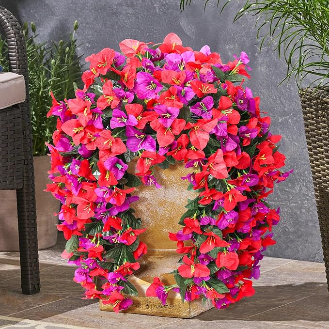 Faux Bougainvillea Artificial Flowers Plants for Outdoors Outside Decoration, 2pcs Fake Flowers Silk Long Trailing Vines UV Resistant Realistic for Front Door Porch Planter Urn Patio Balcony Yard, Mix