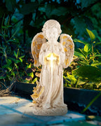 Solar Angel Statues for Outside, 12" Garden Solar Angel Figurines w/Lighted Cross, Guardian Angel for Cemetery, Yard, Pathway, Lawn Decor, Memorial Gardens Gifts for Mom Grandma Women