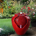 Teamson Home Outdoor Pot Fountain with LED Lights and Pump, Floor Water Fountain for Patio, Garden, Backyard, Decking Home Décor, 16.93 Inch Height, Red