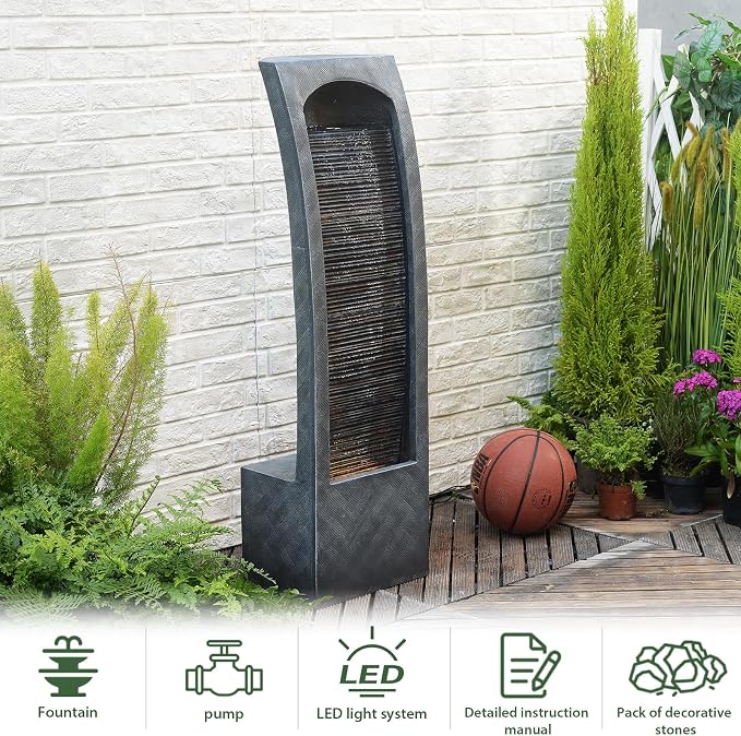 Indoor Water Fountain Waterfall Fountain with LED Lighting 42.5 Inch Tall Tiered Waterfall for Garden Patio Backyard Decor
