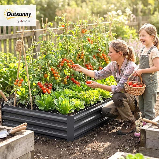Outsunny Galvanized Raised Garden Bed, 8' x 3' x 1' Metal Planter Box, for Growing Vegetables, Flowers, Herbs, Succulents, Gray