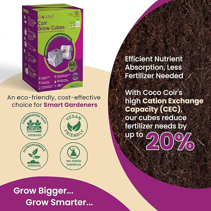 Gro-Med Coco Coir Seed Starter Cubes NPK Enriched for Herbs, Flowers, Vegetables organic Coco 4 Inch Plugs Perfect for Cloning, Cuttings, Propagation - 10 Cubes- Best Alternative to Peatmoss, Rockwool