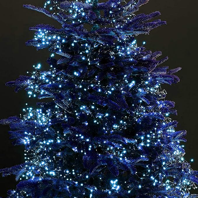 Dazzle Bright 300 LED Christmas String Lights, 100 FT Connectable Waterproof String Lights Green Wire with 8 Modes, Xmas Vintage Decorations for Indoor Outdoor Party Yard Garden Decor (Blue)