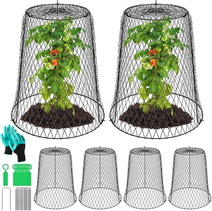 6 Packs 13.4"x12" Garden Cloches for Plants, Plant Protectors from Animals,Plant Cages for Outdoor Plants,Plant Covers from Animals,Chicken Wire Cloche with Stakes+Labels+Gloves for Protect Plants