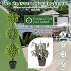 2 Pack Artificial Topiary Ball Tree 4FT, Set of 2 Faux Triple Balls Tree in Pot Shrubs Plants for Outdoor Front Door Porch Plant Outdoor