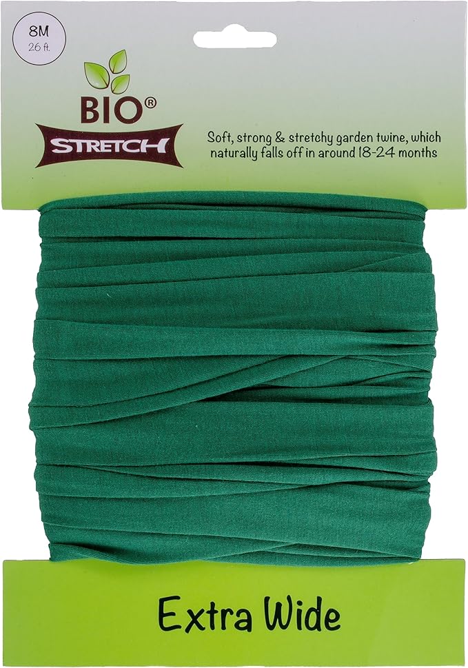 Bio-Stretch Extra Wide Soft Tree Ties - Strong & Stretchy Support for Large Plants & Young Trees - Cut-to-Length Green Garden Tape for Home & Professional Gardening (26 ft / 8M)