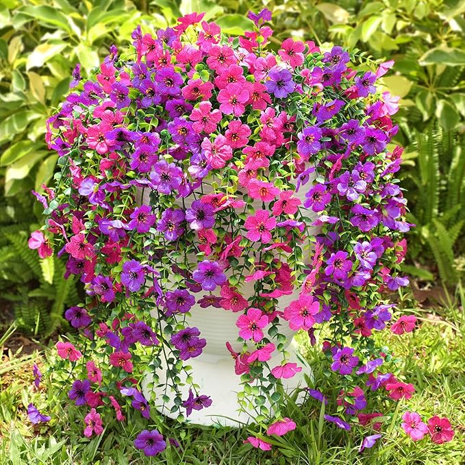 Artificial Flowers for Outdoors Spring Decor, 6 Bundles UV Resistant Realistic Faux Silk Hanging Flowers, Fake Plants for Planter Indoor Outside Garden Porch Patio Balcony Yard Farmhouse