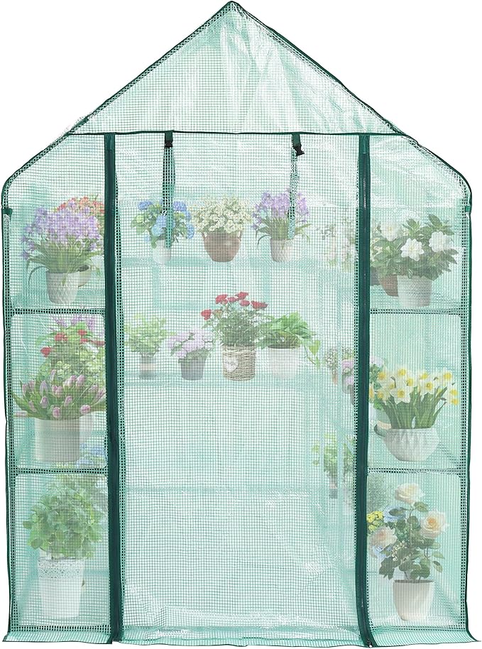SUNGIFT Greenhouse for Outdoors 56 x 85 x 77 Inch, Walk-in Outdoor Greenhouses, Portable Green House 3 Tiers 20 Shelves for Garden, Patio, Backyard, Green