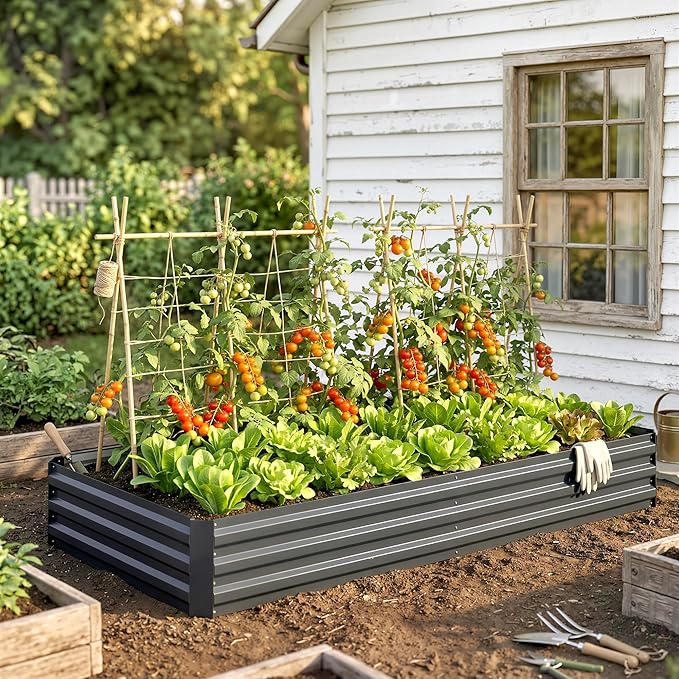 Outsunny Galvanized Raised Garden Bed, 8' x 3' x 1' Metal Planter Box, for Growing Vegetables, Flowers, Herbs, Succulents, Gray
