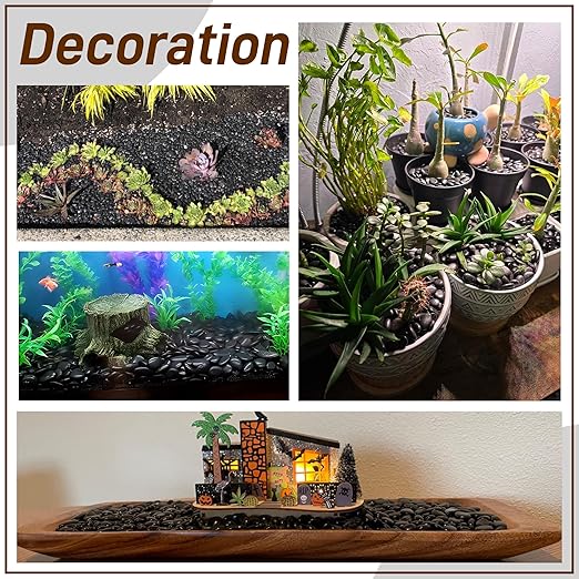 Mulctun 45LB Polished Black Pebbles,1/4" - 3/4" Small Black River Rocks for Landscaping, Natural Gravel Smooth Decorative Stones Dressing for Vases Planters Garden Outdoor Indoor