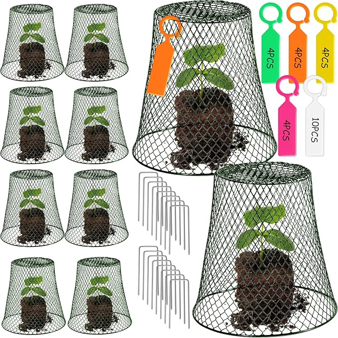 10 Pieces Chicken Wire Plant Covers Wire Garden Cloches Chicken Wire Cloche Plant Protector Metal Heavy Duty Garden Plant Cloche for Keeping Bunnies Chicken Squirrels Birds Other Out(9×9in) (Green)