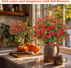 Artificial Flowers for Outdoors Fake Plants - 12 Bundles Faux UV Resistant No Fade Plastic Greenery Home Garden Porch Patio Decoration Boxwood Shrubs (Red)