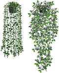 Der Rose 2 Pack Fake Hanging Plants Artificial Potted Plants Indoor and Outdoor for Office Living Room Bathroom Wall Shelf Decor