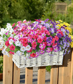 Artificial Flowers for Outdoors Fake Plants Outside Decoration, 20 Bundles Silk Petunia with Eucalyptus UV Resistant Realistic Faux Flowers for Outdoor Planters Garden Balcony Yard Porch Patio, Mix