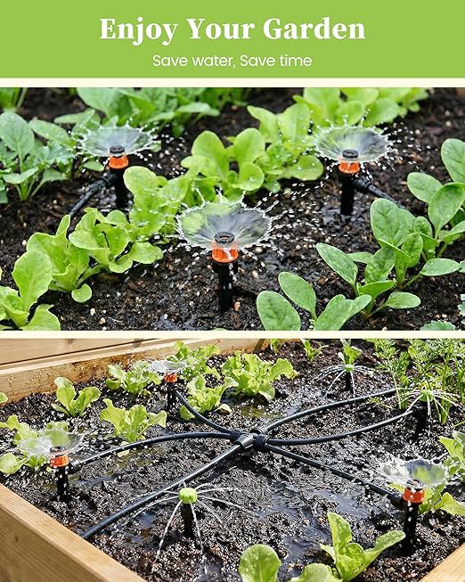 RAINPOINT Drip Irrigation System, Quick-Connect Garden Watering System Kit with Adjustable Emitters for Greenhouse, Garden Grid, Raised Bed, Potted Plant (50 ft Main Tubing + 100 ft Irrigation Tubing)