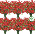24 Bundles Artificial Flowers for Outdoors Fake Silk Flowers UV Resistant Faux Plants Eucalyptus for Spring Summer Decoration Planters Table Vase Garden Yard Porch Window Home Decor, Red