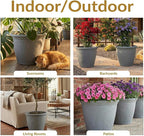Sunnydaze 24-Inch Anjelica Large Plastic Pot for Plants - Outdoor Double-Walled Large Plastic Planter with Drillable Drainage Holes - Light Gray - 2pk
