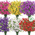 24 Bundles Artificial Flowers for Outdoors Fake Silk Flowers UV Resistant Faux Plants Eucalyptus for Spring Summer Decoration Planters Table Vase Garden Yard Porch Window Home, Multicolor