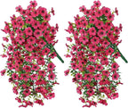 HyeFlora Artificial Flowers for Outdoors Fake Hanging Decoration, 2Pcs Hotpink Spring Decor, Realistic Plants, UV & Fading Resistant Silk Flower for Porch Patio Balcony Planter Yard