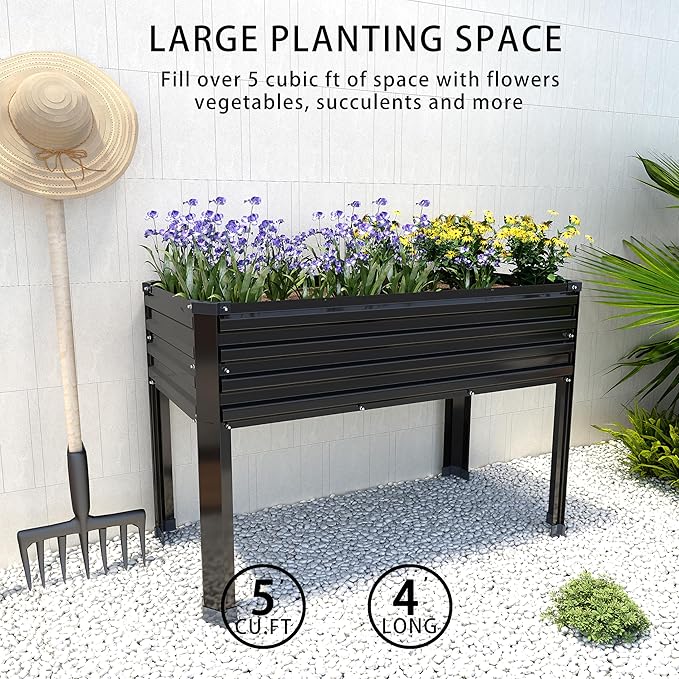 DIIYIV 2PCS Galvanized Raised Garden Bed with Legs,2PCS 48×18×30in Elevated Planter Box for Backyard,Garden, Patio, Balcony, 300lb Capacity,Planters for Outdoor Plants,Black