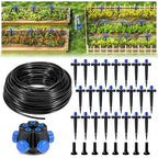 HIRALIY 100FT Garden Watering System, Automatic Drip Irrigation Kit with Adjustable Flow Nozzles, 5-Way Connector, Plastic Material, Modern Style, Ideal for Lawn, Patio, Garden, Raised Bed