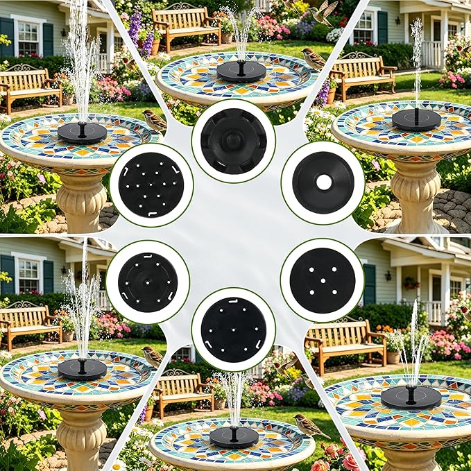 Solar Water Fountain for Bird Bath Solar Pump for Fountain New Upgraded Mini Solar Powered Fountain Pump 1.4W with 6 Nozzles Free Standing Solar Panel Kit Water Fountain for Garden Outdoor Garden