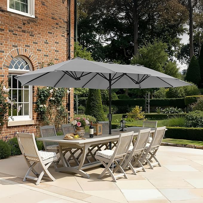 SUPERJARE 13FT Outdoor Umbrella for Patio, Double sided Pool Umbrellas with Fade Resistant Canopy, Large Table Umbrella for Deck, Market, Backyard - Gray(No Base)