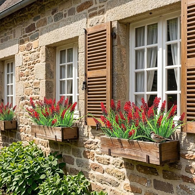 22 Pcs Artificial Outdoor Flowers Fake Outdoor Plants Monkey Grass with Red Flowers for Pot Decor for Window Garden Patio Hanging Planter Pathway Front Porch (22, Red)