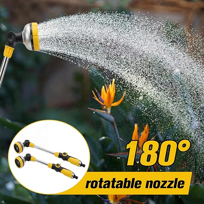 Bokon 2 Pack Garden Hose Watering Wand 18.5'' with 180° Rotating Head, 8 Adjustable Spray Patterns, Ergonomic Non-Slip Handle & Quick Connect - Watering Hanging Plants, Lawn, Garden & Car Washing