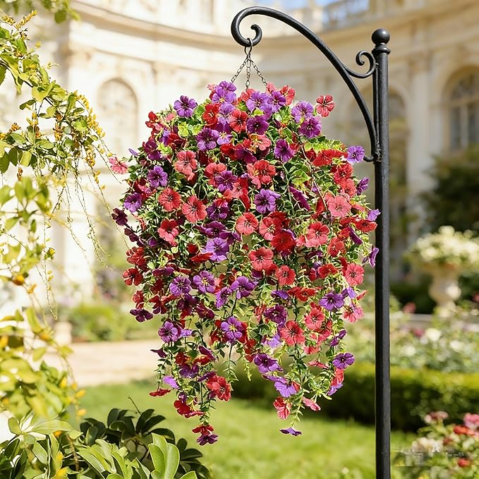 Artificial Flowers for Outdoors Spring Decor, 6 Bundles UV Resistant Realistic Faux Silk Hanging Flowers, Fake Plants for Planter Indoor Outside Garden Porch Patio Balcony Yard(Fuchsia Purple)