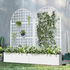 Casaphoria Metal Raised Garden Bed with Trellis and Wheels, 72"x35"x16" Arched Planter Box for Climbing Plants, Vegetables & Vines, Features Drainage Holes and Privacy Screen, White-Grid
