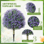 Lunmon 2 Pack 24" Artificial Topiary Ball Plants Trees with Flowers, Outdoor Fake Topiary Plants with Ground Spike, UV Resistant Faux Bushes for Indoor Outdoor Front Door Decor(Purple,Rose)