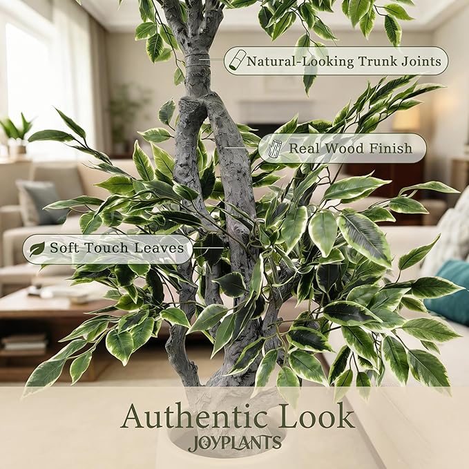 5FT Artificial Ficus Tree Indoor Outdoor, Fake Plants Indoor with White Pot, Realistic White-Edged Leaves Potted Tree for Home Office Decor