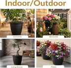 Sunnydaze 24-Inch Anjelica Large Plastic Pot for Plants - Outdoor Double-Walled Large Plastic Planter with Drillable Drainage Holes - Matte Black - 2pk