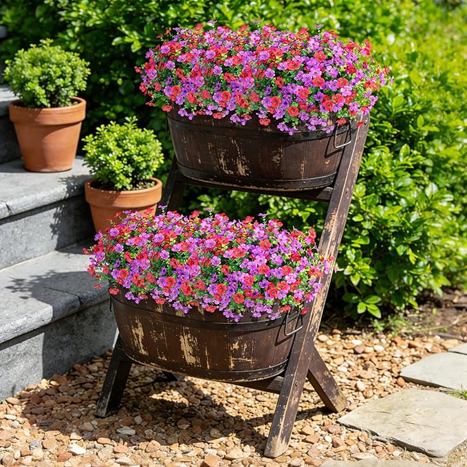 Ammyoo Artificial Fake Plants Flowers for Outdoor Spring Summer Decor, 12 Bundles Faux Silk Daisy for Planter Pot Colorful UV Resistant Look Real for Front Door Porch Patio Outside Yard(Purple Red)