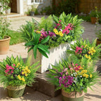Alupssuc 24 Pcs Artificial Flowers and Plants,UV Resistant & No Fade Fake Plastic Greenery Shrubs for Home Garden, Pathway, Front Porch-Spring Summer Decor, Indoor/Outdoor Use,Rosy Purple Yellow Pink