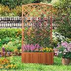 Giantex Solid Acacia Wood Planter Box with Trellis, 63" Raised Garden Bed with Trellis, Plant Box, Slat Base, Outdoor Privacy Planter for Vine Climbing Plants Flowers, Garden, Patio, Balcony
