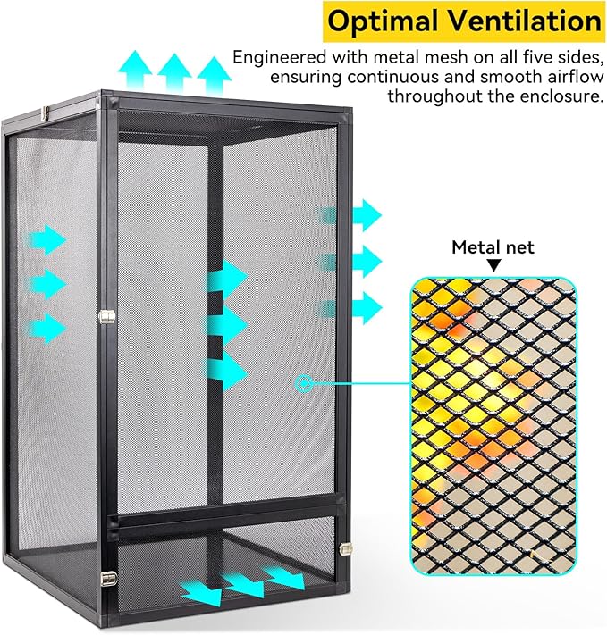 RunDuck 45 Gallon 360° Panoramic Foldable Reptile Terrarium Kit: Crested Gecko Tank and Reptile Cage for Superior Ventilation, Easy Feeding, Sturdiness, and Simple Assembly (Black, 32"x18"x18")