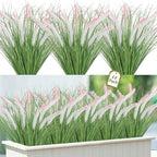 14PCS Artificial White Pink Tip Dog Tail Grass Onion Grass UV Resistant Outdoors Faux Shrubs Ornamental Wheat Grass Cattails Faux Bushes Home Decor for Outdoor Garden