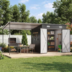 Aoxun 7x6FT Outdoor Storage Shed & Hardtop Canopy Gazebo Combo | 13.3x5.6FT Metal Lean to Shed, 2-in-1 Garden Bike Shed for Patio, Backyard, Deck, Black