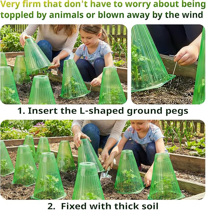 Pack 20 Garden Cloches for Plants, Reusable Bell Plant Cover with Metal Stakes, Plant Protection Cloches for Potted Plants/Seedlings,Protect Plants from Sun,Birds, Frost
