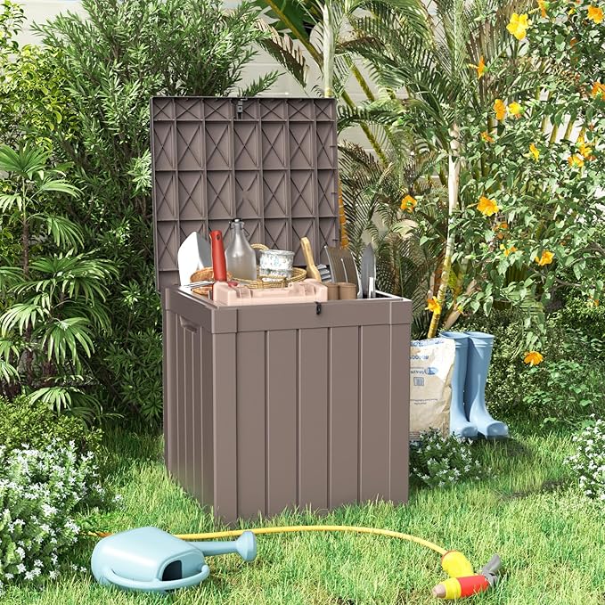 PatioZen 50 Gallon Resin Deck Box, Lockable Patio Outdoor Storage Box for Furniture, Garden Tools and Tools Storage, Waterproof Outside Storage Boxes - Grey