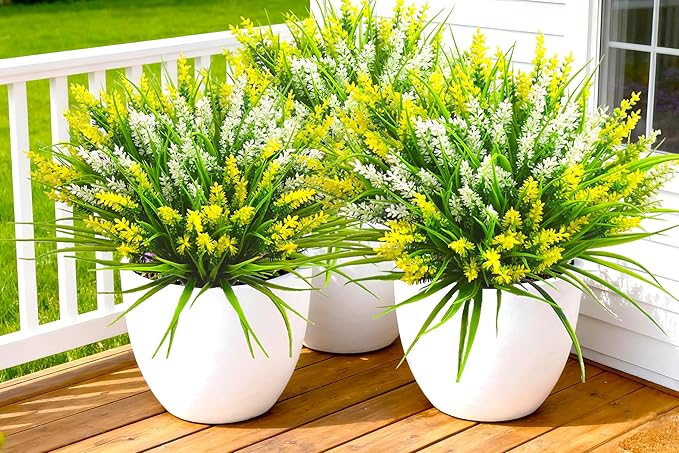 Artificial Plants Outdoor, 20 Pcs Artificial Flowers Outdoor Fake Plants UV Resistant Fake Flowers, Plastic Faux Flowers Shrubs Greenery Plants for Home Garden Patio Porch Window Box Decor