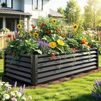 YITAHOME 6x3x1.5ft Large Raised Garden Bed Kit, Galvanized Metal Planter Box with Gloves, Support Rod, Outdoor Above Ground Planters for Plants, Vegetables, Flowers, Black