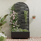 Casaphoria Metal Raised Garden Bed with Trellis and Wheels, 72"x35"x16" Arched Planter Box for Climbing Plants, Vegetables & Vines, Features Drainage Holes and Privacy Screen (Black-Shine)