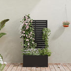 Casaphoria Metal Raised Garden Bed, 47"x24"x12" Planter Box for Climbing Plants, Vegetables & Vines, Features Drainage Holes and Privacy Screen (Black-Louvered)