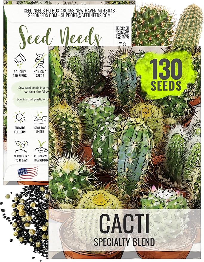Seed Needs, Mixed Cacti/Cactus Seeds - 130 Seeds for Planting - Great Plants for Indoor Office Spaces, Easy to Grow (1 Pack)