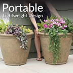 Sunnydaze 24-Inch Anjelica Large Plastic Pot for Plants - Outdoor Double-Walled Large Plastic Planter with Drillable Drainage Holes - Beige - 4pk