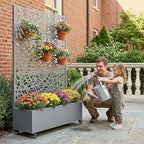 Casaphoria Metal Raised Garden Bed with Trellis and Wheels, 72"x47"x16" Planter Box for Climbing Plants, Vegetables & Vines, Features Drainage Holes and Privacy Screen, Grey-Net