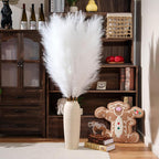 Premium Faux White Pampas Grass – 55" Tall Ultra-Fluffy Extra Full Decor, 8pcs 24-Branch One-Piece Stems No Assembly, Luxury Silk-Feel Feather Flowers for Wedding Boho Modern Decor (140cm)